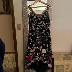 Marchesa Notte Black Floral cocktail dress